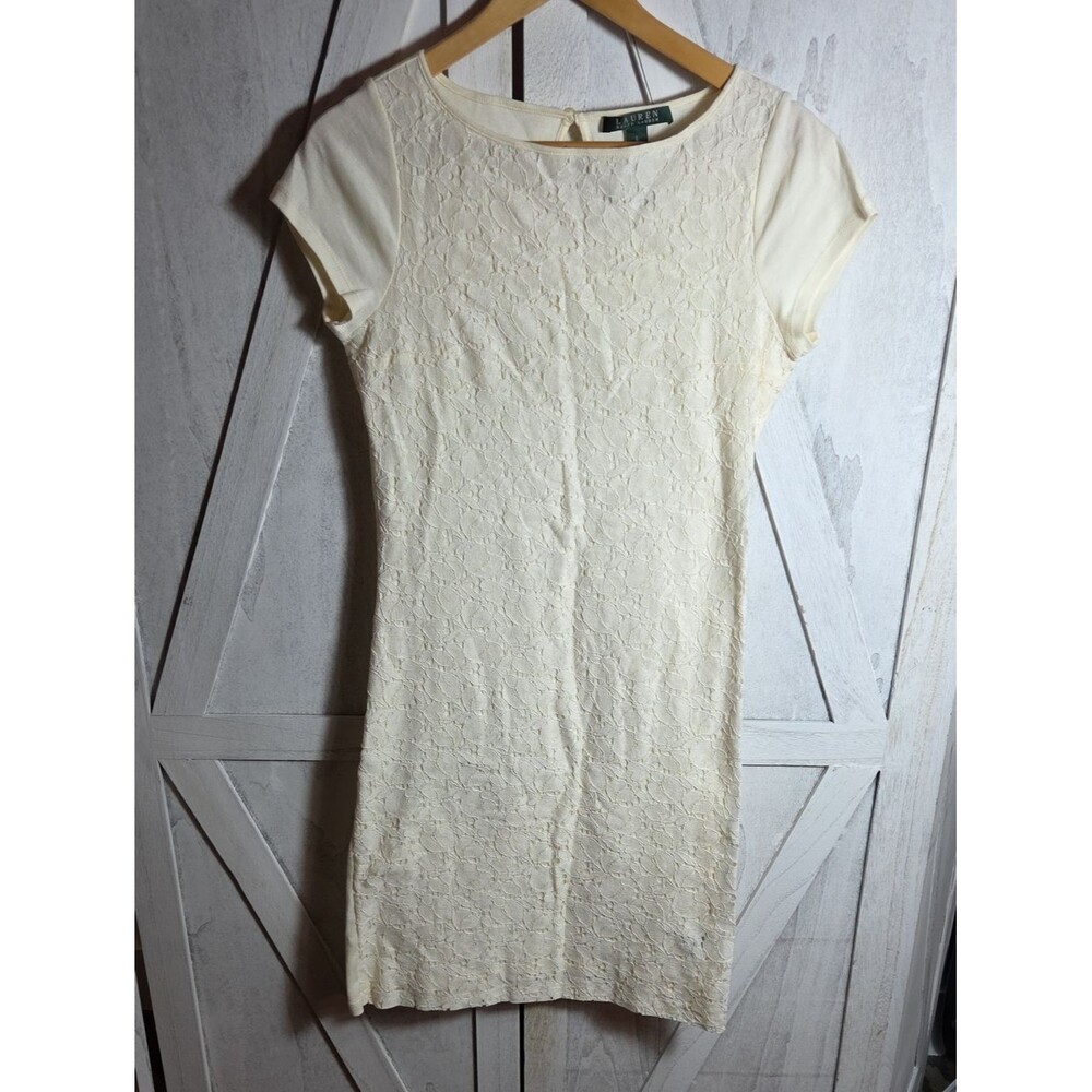 Lauren By Ralph Lauren 100% Cotton Ivory Lace T-Shirt Dress Size S